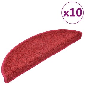 vidaXL Tapetes de escada 10 peças 56x17x3 cm Vermelhos Semi-redondos