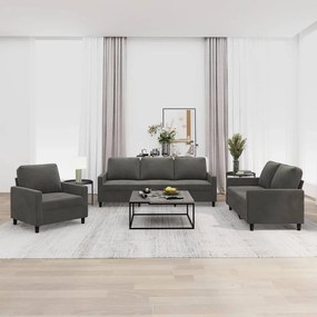 vidaXL 3 pcs conjunto de sofás com almofadões veludo cinzento-escuro