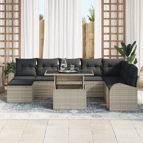 Conjunto de Sofá de Jardim vidaXL de 9 Peças com Almofadas Cinza Claro