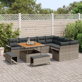 Conjunto de Sofá de Jardim 12 Peças com Almofadas de Rattan Sintético