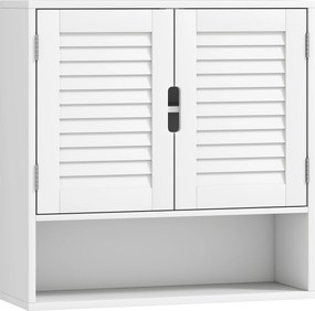HOMCOM Armário de parede para casa de banho com porta ripada, prateleira regulável e compartimento aberto, 60x20x60cm, branco | Aosom Portugal
