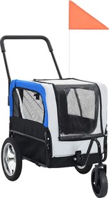 vidaXL Reboque bicicletas/carrinho para animais 2-em-1 cinzento e azul