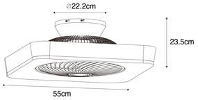 Ventilador de teto inteligente quadrado preto incl. LED regulável - Climo Moderno