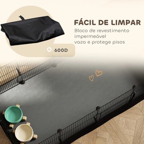 Gaiola Metálica para Animais de 12 Painéis DIY Tapete Impermeável (OUTROS ACESSORIOS NÃO INCLUIDOS) para Porquinhos-da-Índia Ouriços 120x60x40 cm Pret