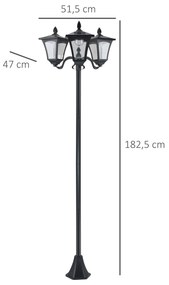 Candeeiro Solar de Jardim com 3 Luzes LED Impermeável IP44 Sensor de Noite Candeeiro de Exterior para Terraço Pátio Aço Inoxidável 51,5x47x182,5cm Pre