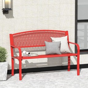 Banco jardim Metal de ripas de 128 cm para 2-3 pessoas com braços curvos e encosto clássico Vermelho