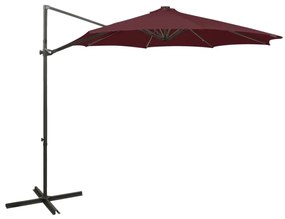 vidaXL Guarda-sol jardim cantilever c/ poste e luzes LED 300 cm bordô