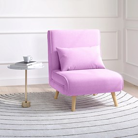 Sofá Cama Individual  Estofado em Linho com Encosto Ajustável em 5 Posições e Almofada Sofá Cama Pequeno 72x75x85 cm Rosa
