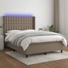 vidaXL Cama box spring colchão/LED 140x200 cm tecido cinza-acastanhado