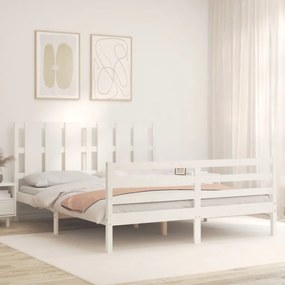 Estrutura de cama King Size com cabeceira madeira maciça branco