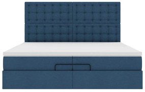Estrutura de cama otomana com colchões 200x200cm tecido azul