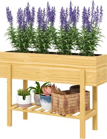 Floreira com pés 100 x 30 x 70,5 cm com 2 orifícios de drenagem, em madeira  natural