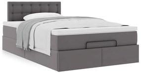 Estrutura de cama otomana com colchão cinza couro falso