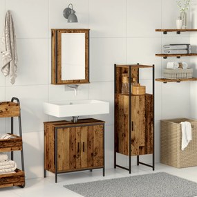 vidaXL Conjunto de 3 Peças de Móveis para Banheiro Madeira Antiga Madeira Fabricada