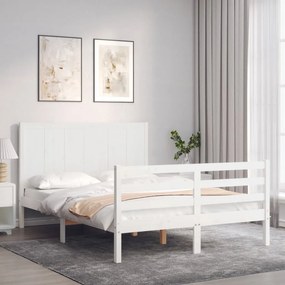Estrutura de cama de casal c/ cabeceira madeira maciça branco