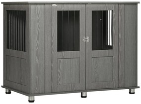 PawHut Gaiola para Cães Grandes Desmontável 2 em 1 Mesa Auxiliar com 2 Portas com Trava e 4 Janelas 114x60x82 cm Cinza | Aosom Portugal