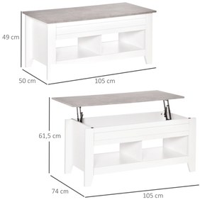 Mesa de Centro com Bancada Elevável Mesa de Centro com 2 Compartimentos Abertos Bancada de Imitação a Mármore Mesa Retangular para Sala de Estar 105x5