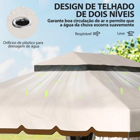 Pérgola de Jardim 390x290x270 cm com 4 Cortinas Laterais 4 Telas Mosquiteiras e 8 Orifícios de Drenagem Creme