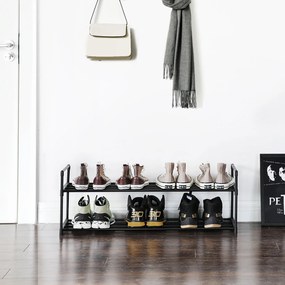 Sapateira metálica para sapatos 2 prateleiras 92 x 30 x 33 cm Preto