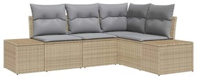 Conjunto de Sofá de Jardim 4 Peças com Almofadas Bege em Rattan Sintét
