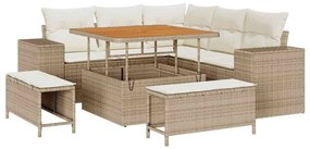 Conjunto de Sofá de Jardim 8 Peças com Almofadas de Rattan Bege em Pol