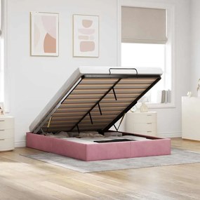 vidaXL Estrutura de cama otomana sem colchão 140x190 cm veludo rosa