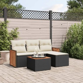 5 pcs conjunto sofás de jardim com almofadões vime PE preto