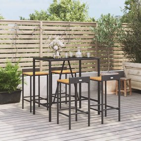 vidaXL 5 pcs conjunto de bar p/ jardim vime PE/acácia maciça preto