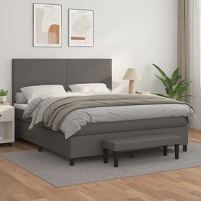 vidaXL Cama com molas/colchão 160x200 cm couro artificial cinzento
