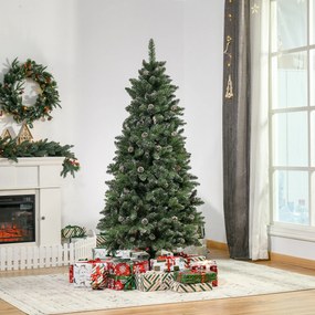 Árvore de Natal artificial com efeito nevado, 180 cm de altura, 50 pinhas, 718 ramos com agulhas, imitação de Nordmann, muito realista