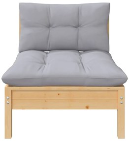 7 pcs conjunto lounge de jardim + almofadões cinza pinho maciço