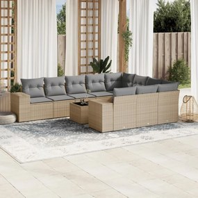 vidaXL 11 pcs conjunto sofás de jardim c/ almofadões vime PE bege