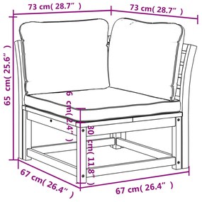 Sofá de canto p/ jardim c/ almofadões madeira de acácia maciça
