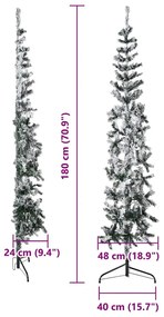 Meia árvore de Natal fina com flocos de neve 180 cm