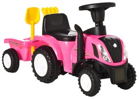 HOMCOM Trator para Crianças de 12-36 Meses com Reboque Removível Carro Andador com Buzina Farol Pá e Ancinho Carga 25kg 91x29x44cm Rosa