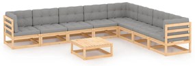 9 pcs conjunto lounge de jardim c/ almofadões pinho maciço