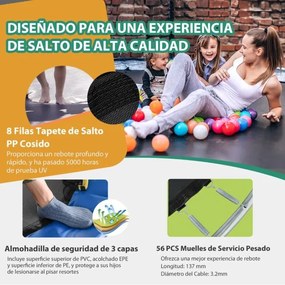 Trampolim para ar livre crianças e adultos  com aro de basquetebol, almofada de segurança e escada 3M azul e preto
