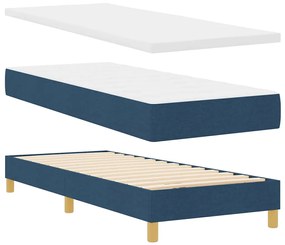 Cama Box Spring com Colchão &amp; LED Azul 80x200 cm Tecido