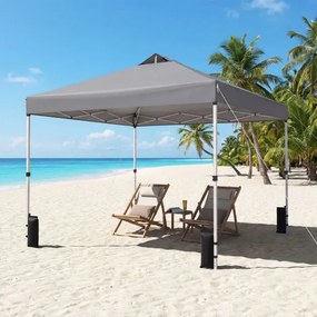 Tenda dobrável 3x3 m com 4 x Sacos de areia de montagem instantânea com 1 botão campismo, feiras, eventos e Saco com rodas Cinzenta