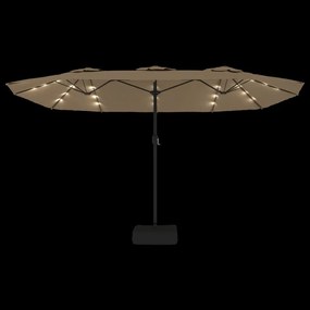 Guarda-sol de jardim cabeça dupla/LED 449x245cm cinza-acastanho