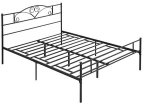 HOMCOM Estrutura de Cama Dupla de Metal para Colchão 150x200cm com Cabeceira e Pés de 31cm Estrutura de Cama de Casa com Espaço em Baixo de Armazenamento 158x211x106cm Preto