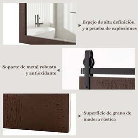 Espelho de parede estilo rústico 76,5 x 56 cm com moldura de madeira e suporte de metal para corredor, sala de estar, quarto 76,5 x 56 cm Cor Nogueira
