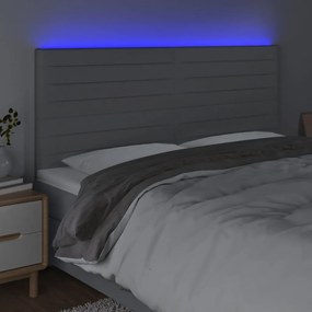 Cabeceira cama c/ luzes LED tecido 200x5x118/128cm cinza-claro