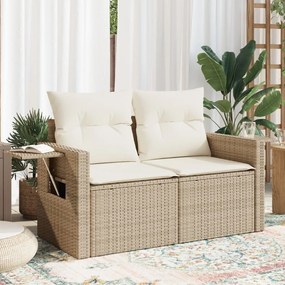 vidaXL Sofá de jardim de 2 lugares com almofadões vime PE bege