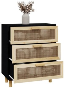 Aparador 60x30x70 cm pinho maciço/vime natural preto