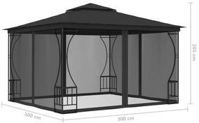 Gazebo com redes 300x300x265 cm antracite