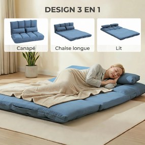 Poltrona-Cama Convertível, 102 x 73 x 60 cm, Encosto Regulável em 14 Posições, Azul
