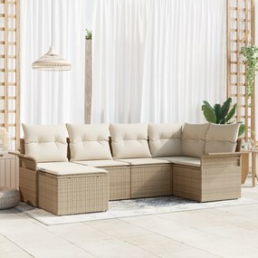 Conjunto de Sofás de Jardim de 6 Peças com Almofadas Bege Polirrattan,