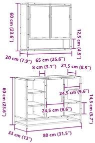 2 pcs conjunto móveis WC derivados de madeira sonoma cinza