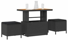 Conjunto de Jantar para Jardim de 3 Peças com Almofadas Preto Rattan P